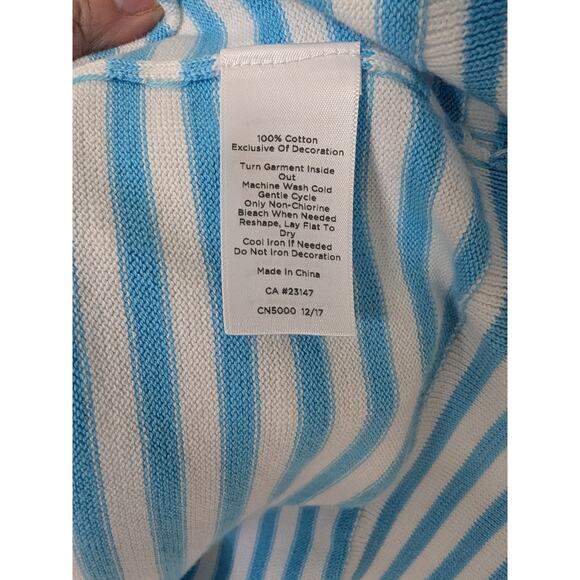 Talbots Blue White Striped Embroidered Pink Flamingo Cardigan Sweater Size XL - Picture 6 of 8